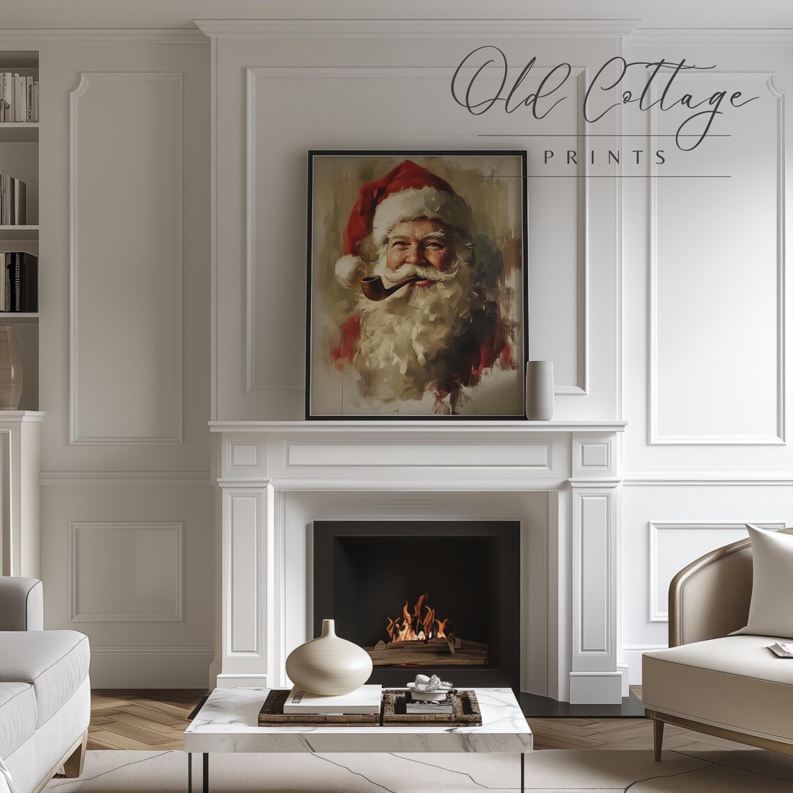 Classic Santa Claus Portrait With Wooden Pipe Vintage Holiday Poster - Image 4
