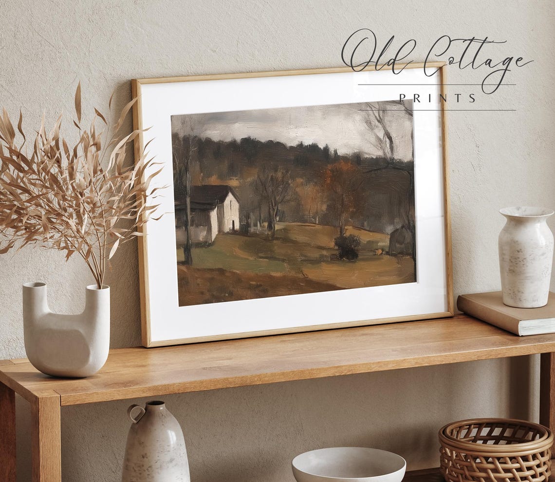 White Cottage in Rolling Autumn Hills Vintage Countryside Art Poster - Image 3