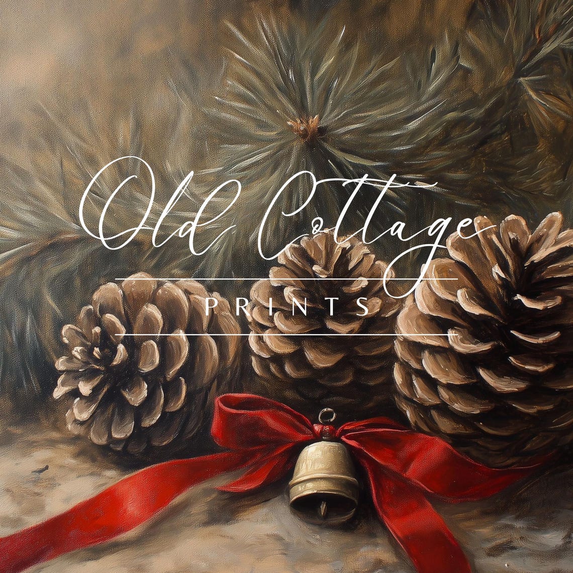 Christmas Pinecones with Red Ribbon and Bell Festive Holiday Poster - Image 3