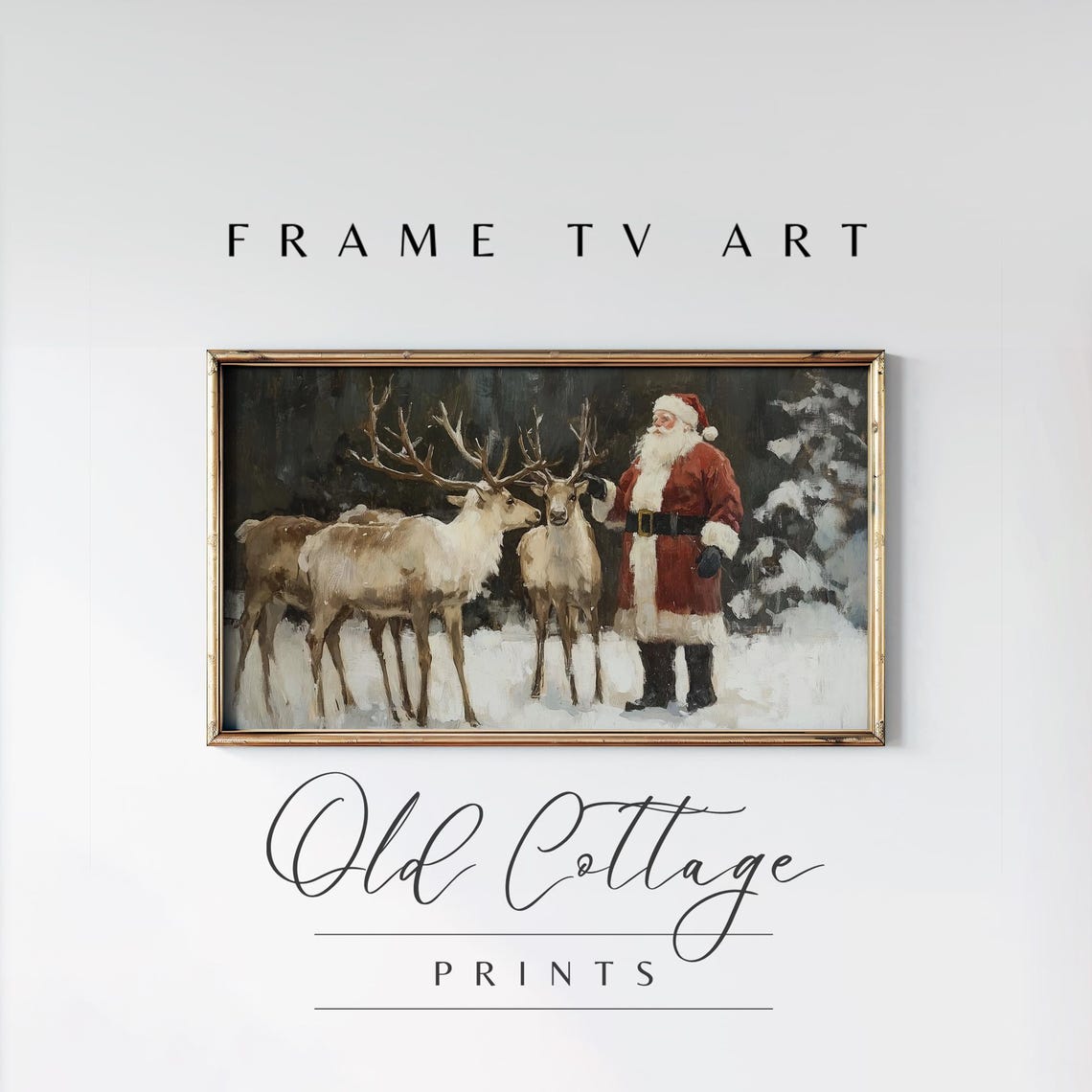 Jolly Santa Frame Tv Art Snowy Woods Art For Frame Tv Festive Reindeer Art Winter Vintage Art Frame Tv Holiday Vintage Santa Art