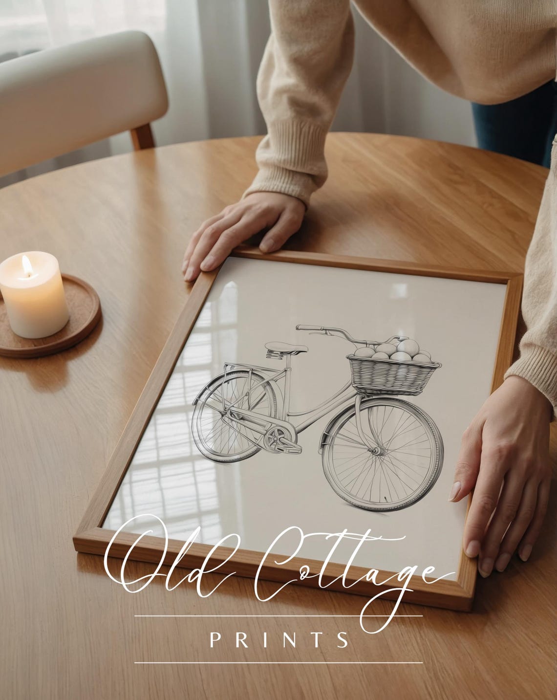 Vintage Bicycle Sketch with Wicker Basket Black and White Poster - Image 4