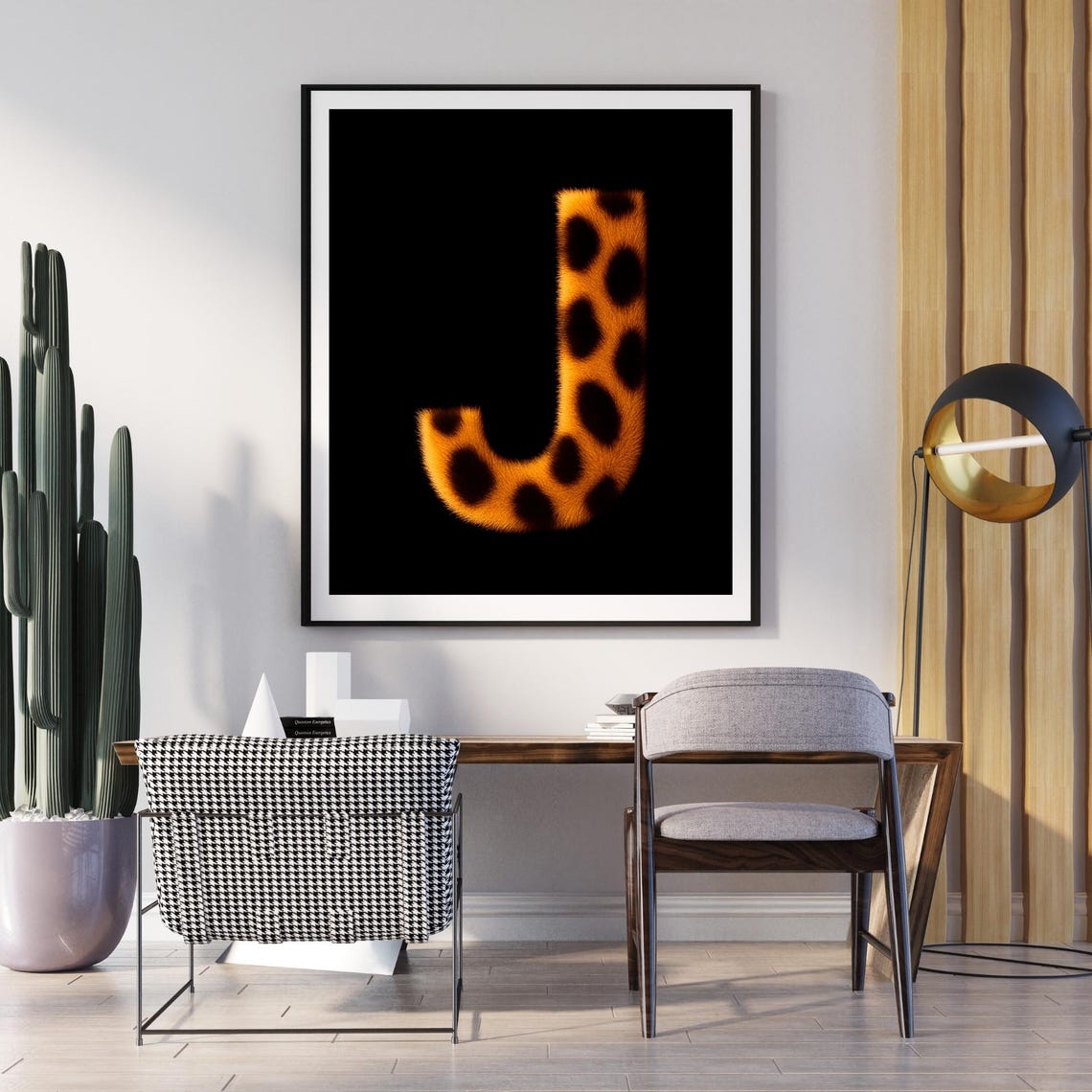 Leopard Spotted Letter J Monogram Bold Black Gold Statement Poster
