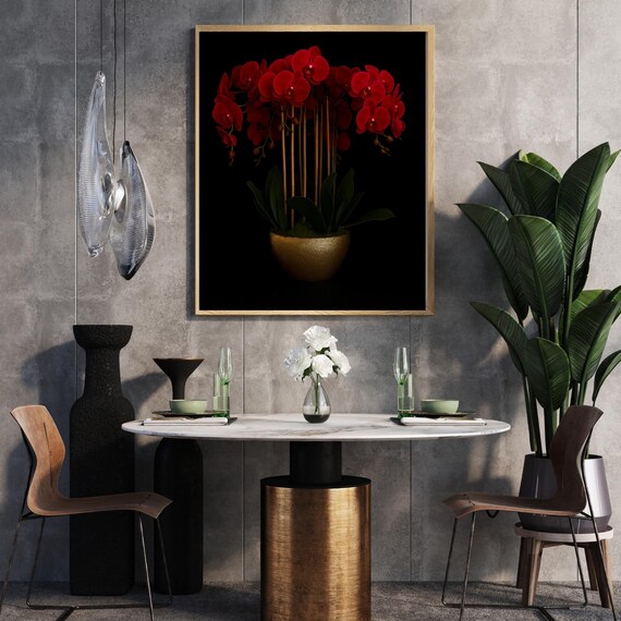 Red Orchid Wall Art Luxury Floral Decor Elegant Botanical Print For Bedroom Kitchen Office Gift Her Or Mom