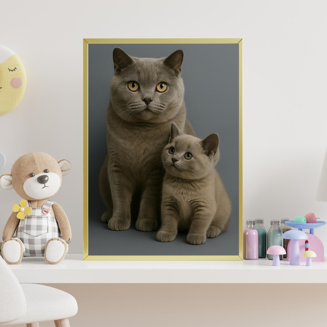 British Shorthair Cat Kitten Grey Studio Portrait Sweet Family Pet Poster