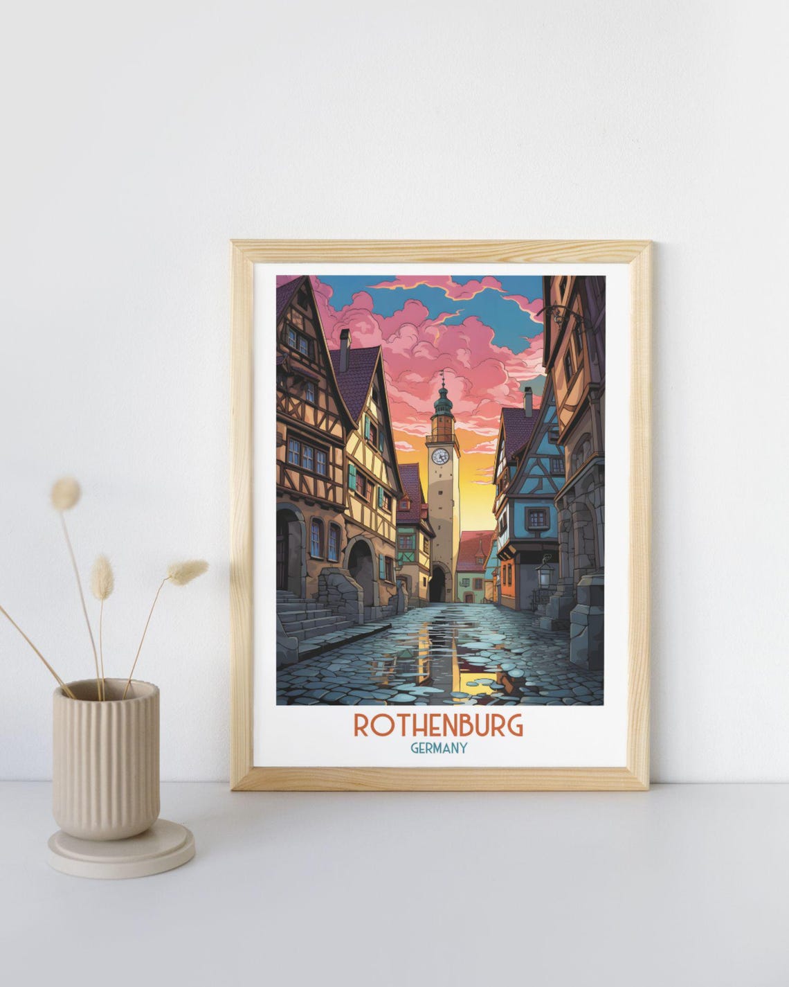 Rothenburg Germany Half Timbered Old Town Clock Tower Travel Print