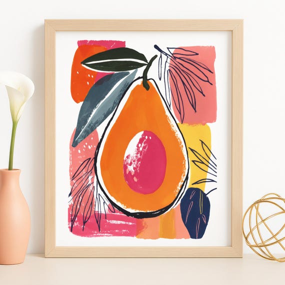 Boho Avocado Print Abstract Gouache Botanical Wall Art