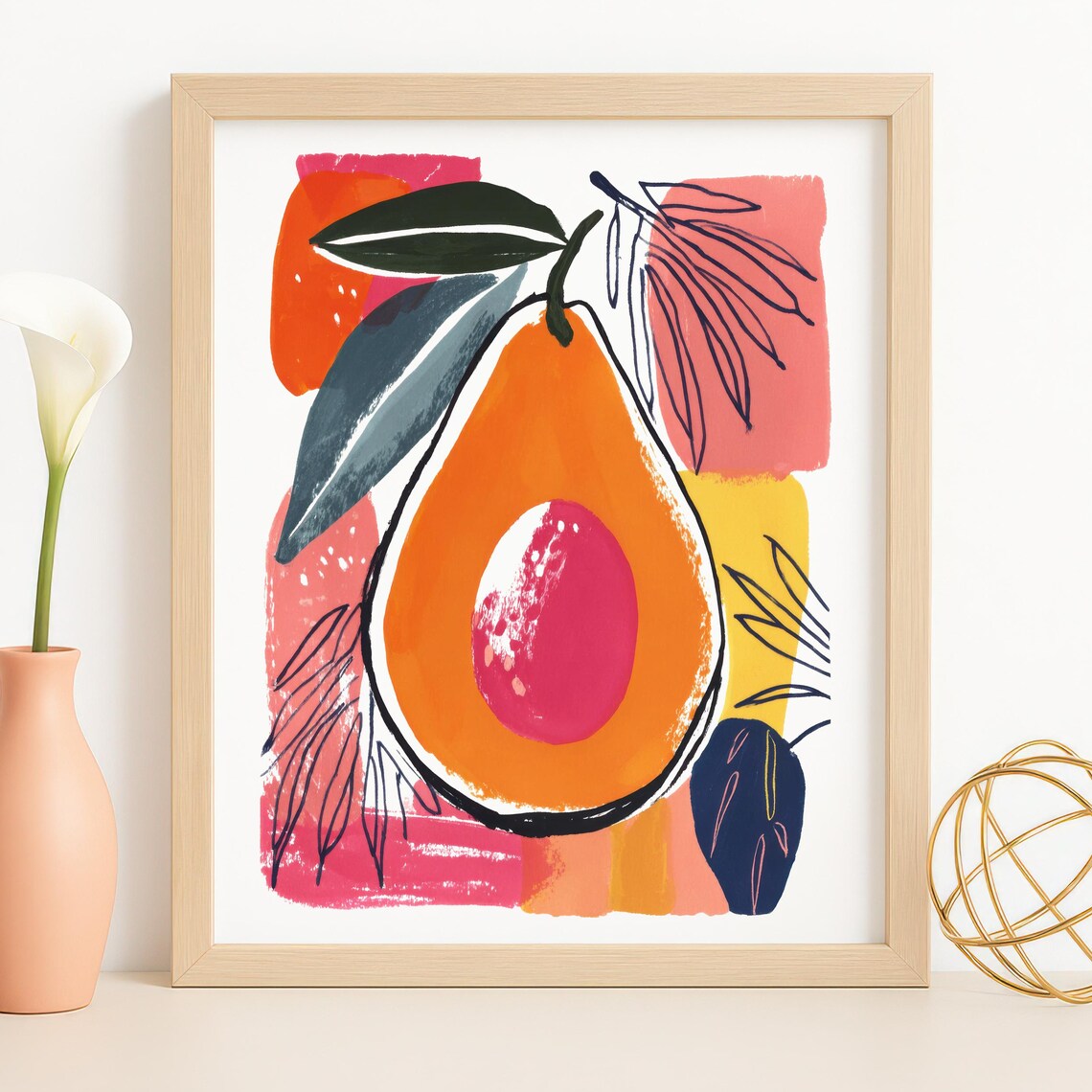Boho Avocado Print Abstract Gouache Botanical Wall Art