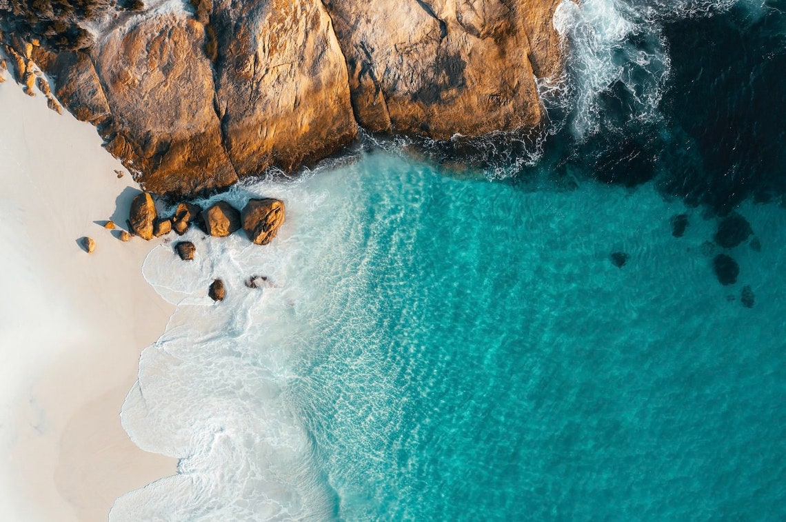 Little Beach Esperance Aerial Turquoise Cove Rocky Shore Poster - Image 2