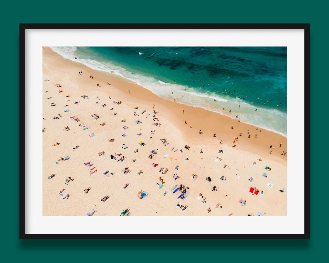 Bondi Beach Aerial Summer Crowds Surf Coast Sydney Photography Poster