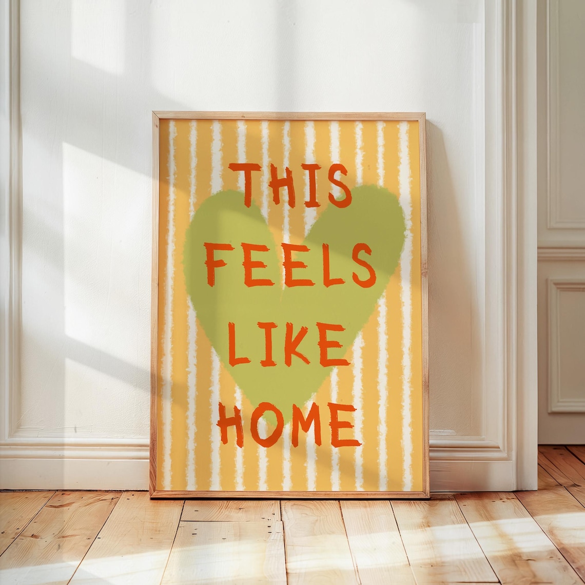 This Feels Like Home Print Stripes Heart Wall Art Trendy Decor Cute Positive Quote Affirmation Gift Typography Poster