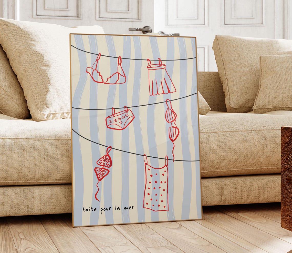 Faite Pour La Mer Red Swimsuit Line Clothesline Coastal Poster