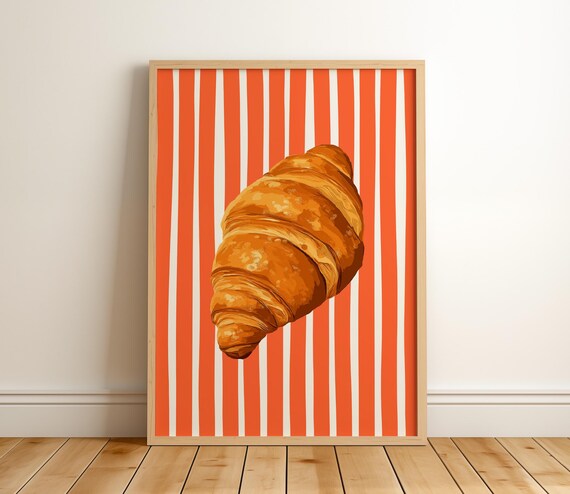 Giant Croissant Orange Stripes French Bakery Kitchen Art Print