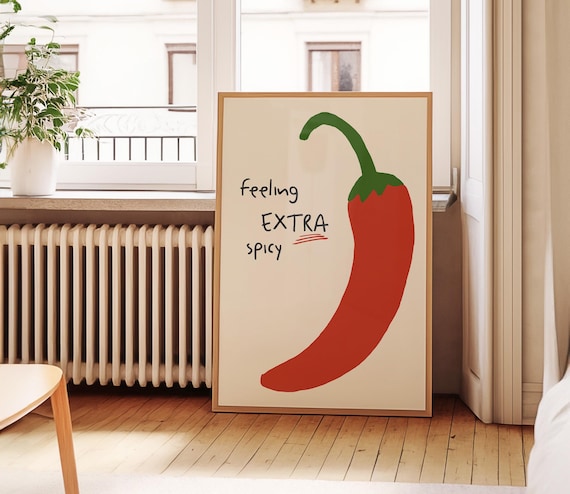 Feeling Extra Spicy Red Chili Pepper Retro Hand Drawn Kitchen Poster