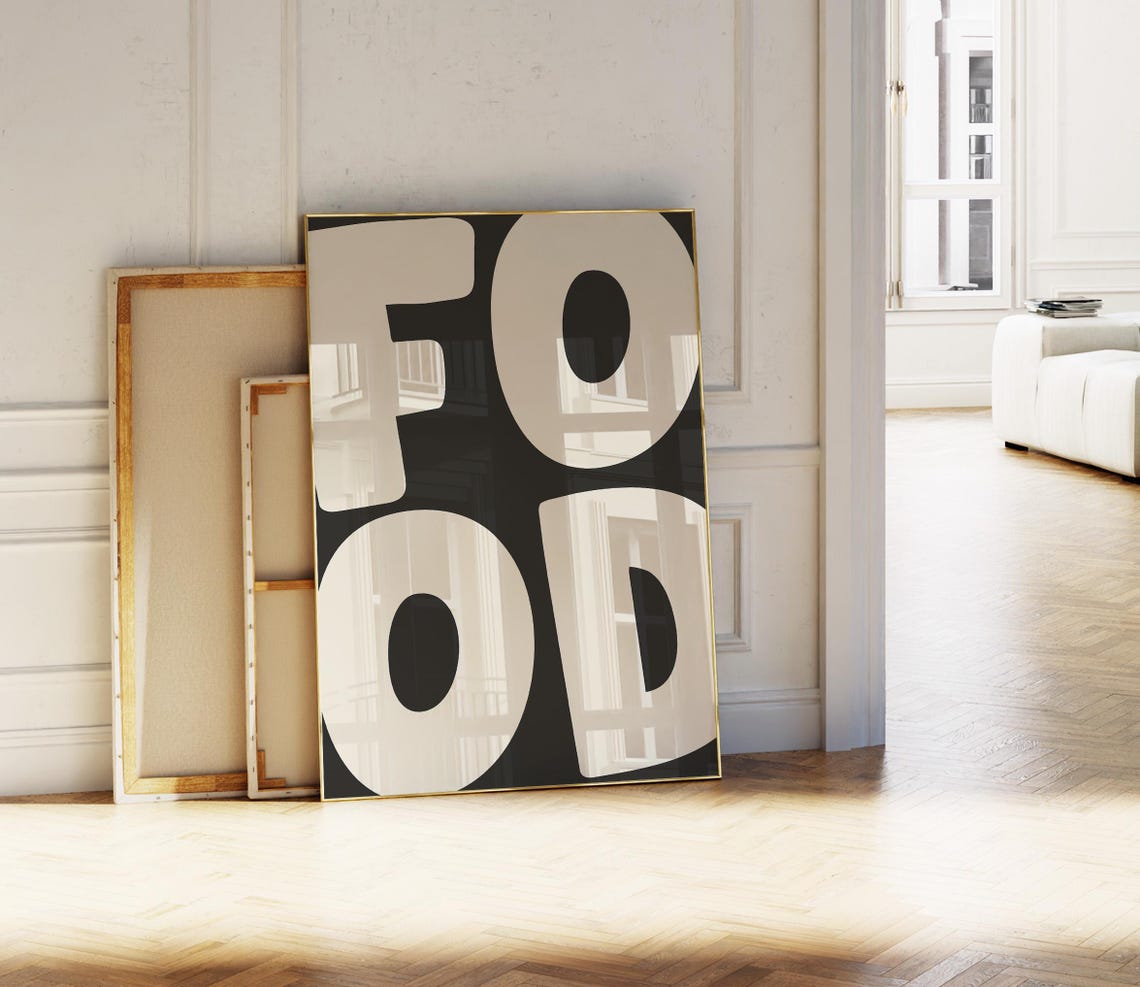 Food Bold Black And White Typography Modern Kitchen Wall Poster