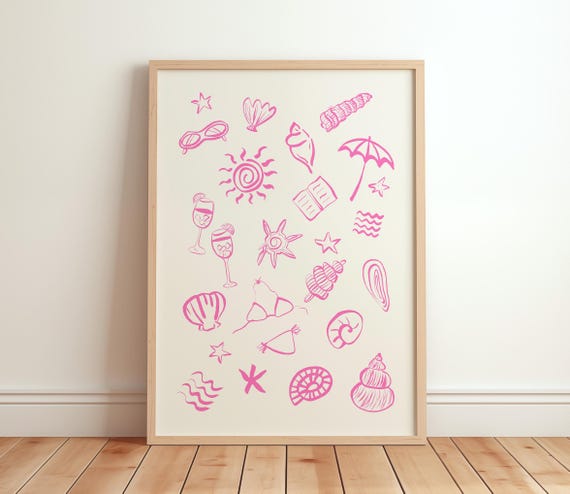 Trendy Mediterranean Print Pink Y2k Coastal Apartment Decor Cute Summer Poster Italian Amalfi Coast Wall Art Feminine