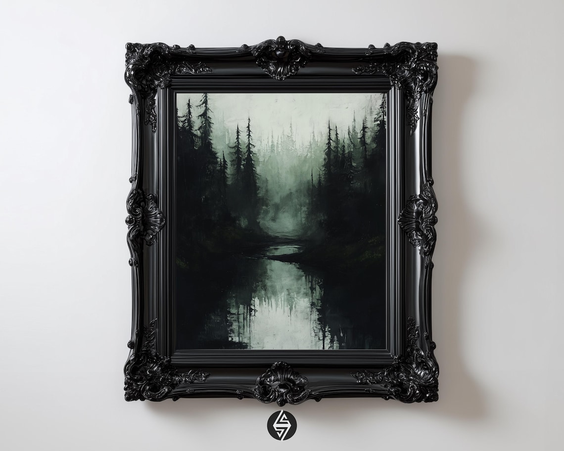Misty Gothic Pines Dark Academia Forest Landscape