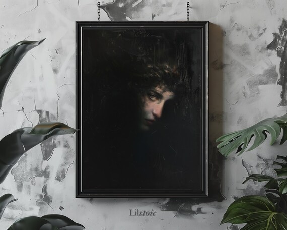 Dark Academia Victorian Woman Portrait Print Gothic Melancholic Face Instant