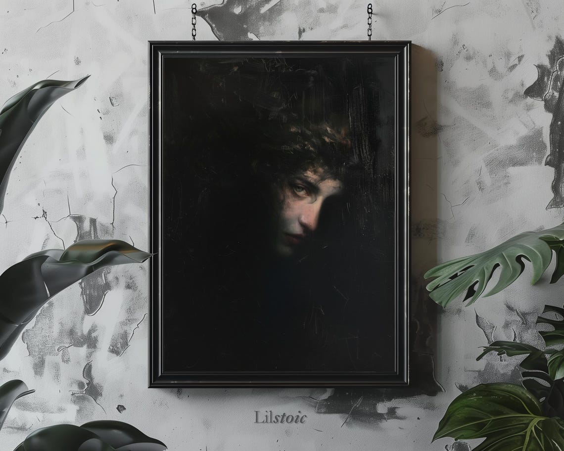Dark Academia Victorian Woman Portrait Print Gothic Melancholic Face Instant