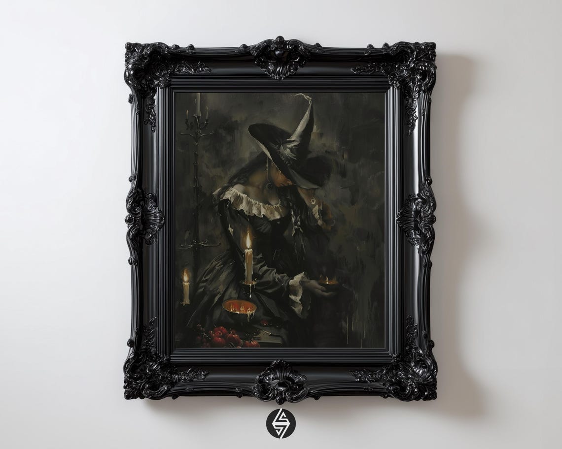 Victorian Witch Candlelight Portrait Moody Gothic Oil Poster