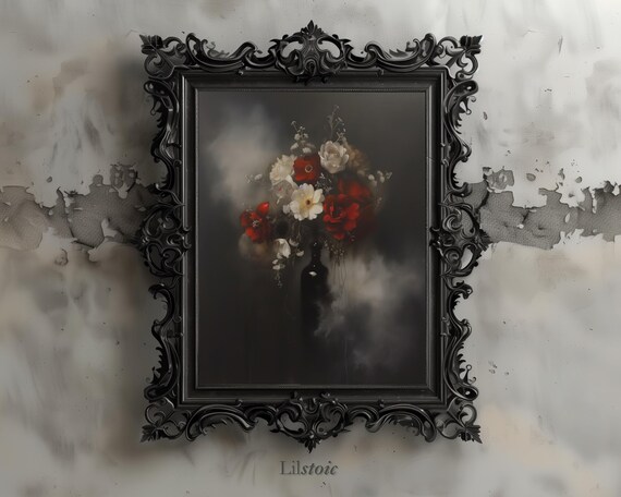 Gothic Floral Print Moody Bouquet In Black Bottle Instant