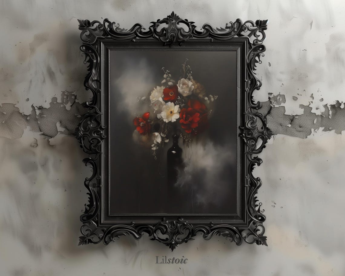 Gothic Floral Print Moody Bouquet In Black Bottle Instant