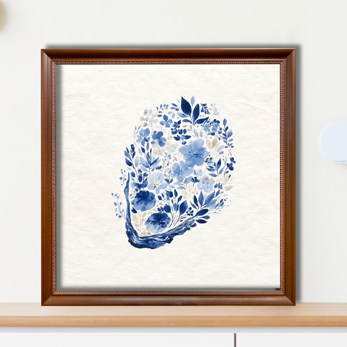 Blue White Chinoiserie Floral Egg Watercolor Elegant Botanical Poster
