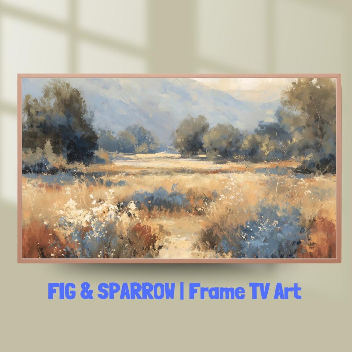 Rustic Countryside Field Golden Meadow Landscape Vintage Farmhouse Wall Art