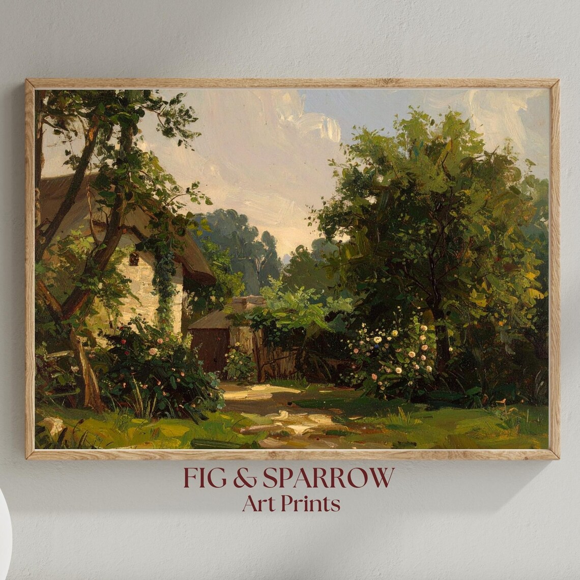 Vintage Cottage Garden Thatched Roof European Landscape Poster
