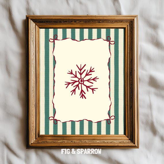 Red Snowflake Striped Christmas Hand Drawn Winter Holiday Decor Poster