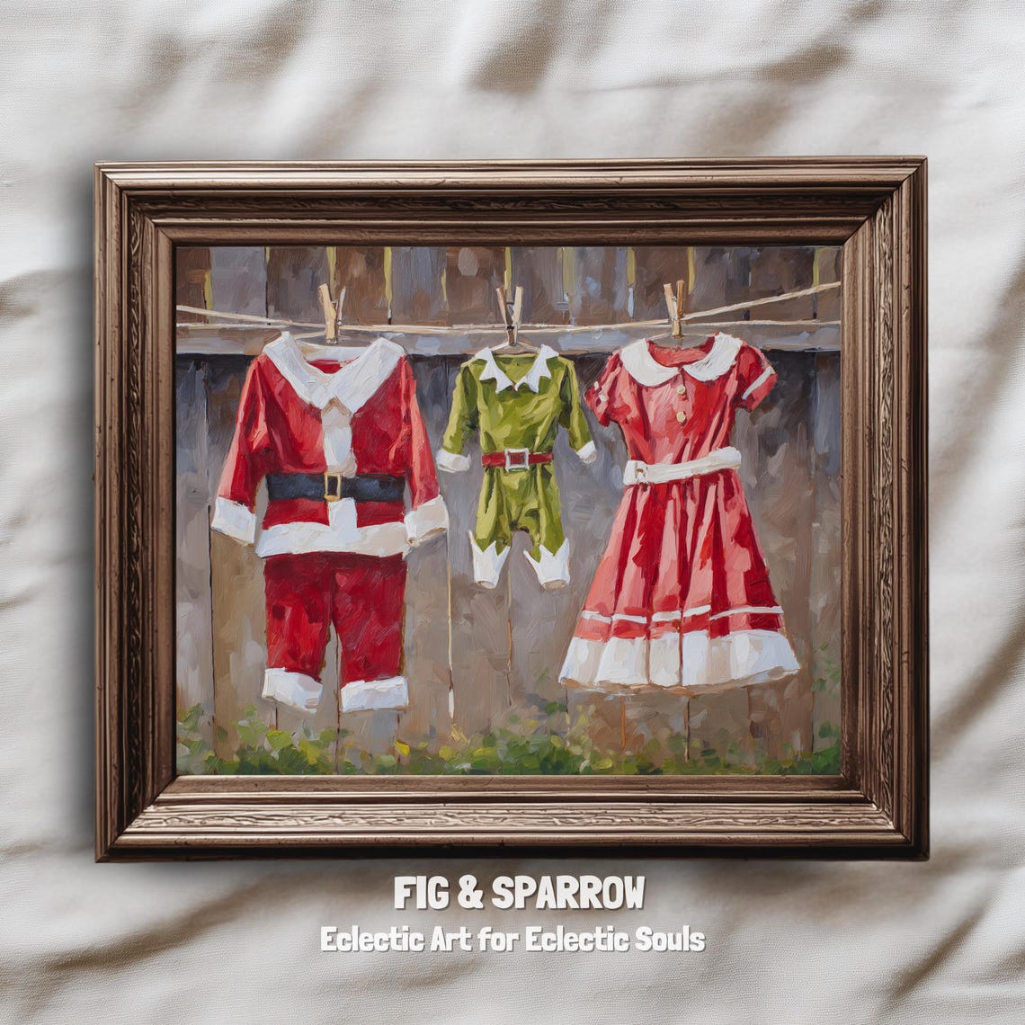 Santa Suit Clothesline Vintage Christmas Laundry Day Wall Art