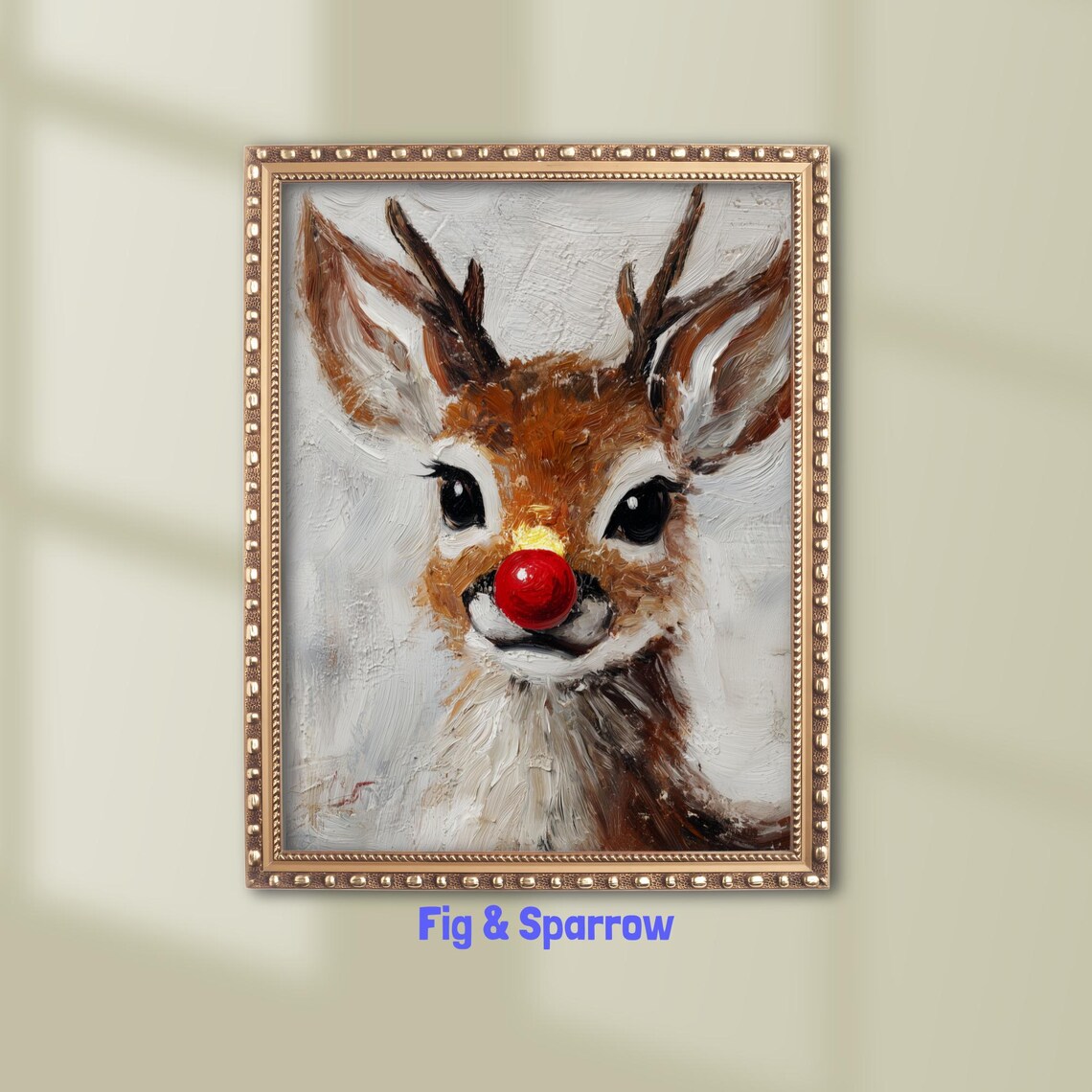 Rudolph Red Nosed Reindeer Vintage Christmas Oil Painting Poster