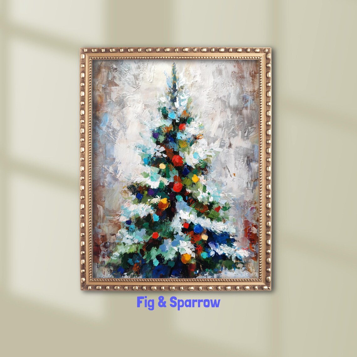 Colorful Christmas Tree Painting Impasto Jewel Ornaments Festive Winter Poster