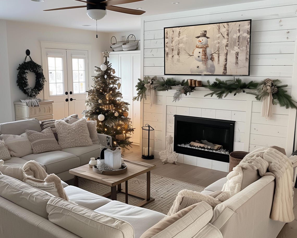Frame Tv Snowman Art Neutral Rustic Country Winter Painting Christmas Holiday Decor Farmhouse Seasonal Tv Screensaver - Image 2