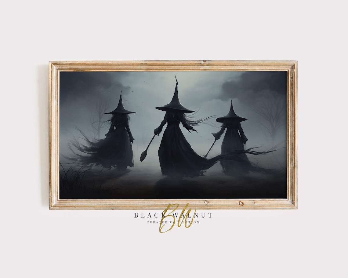 Spooky Witches in Fog Moody Gothic Halloween Dark Academia Wall Art