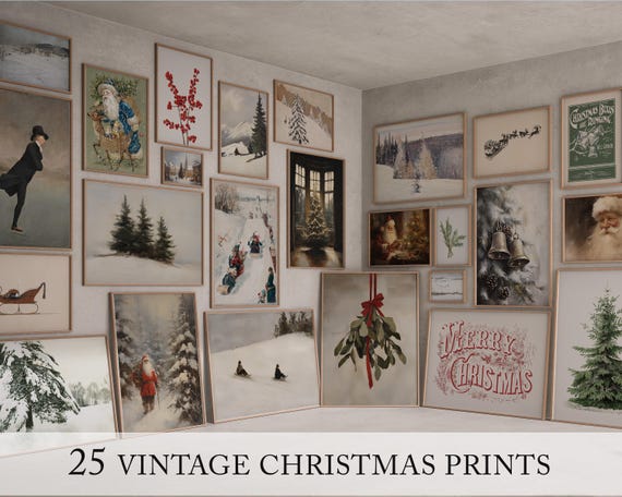 Christmas Wall Art Print Set, Vintage Holiday Bundle