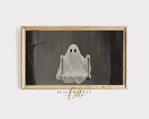 Halloween Ghost on Swing Art Print, Moody Decor