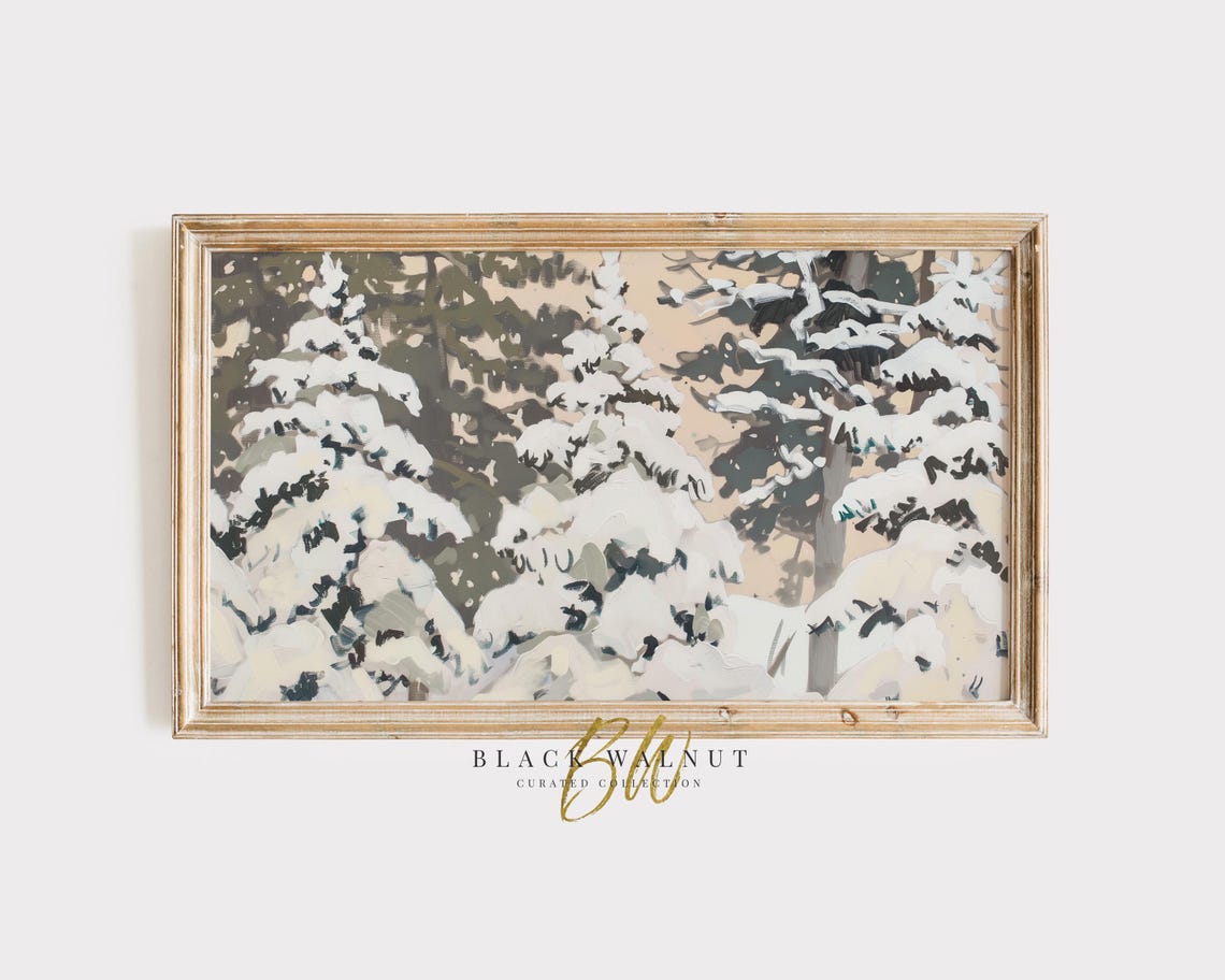 Snowy Pine Trees Close Up Modern Winter Landscape Holiday Art Poster