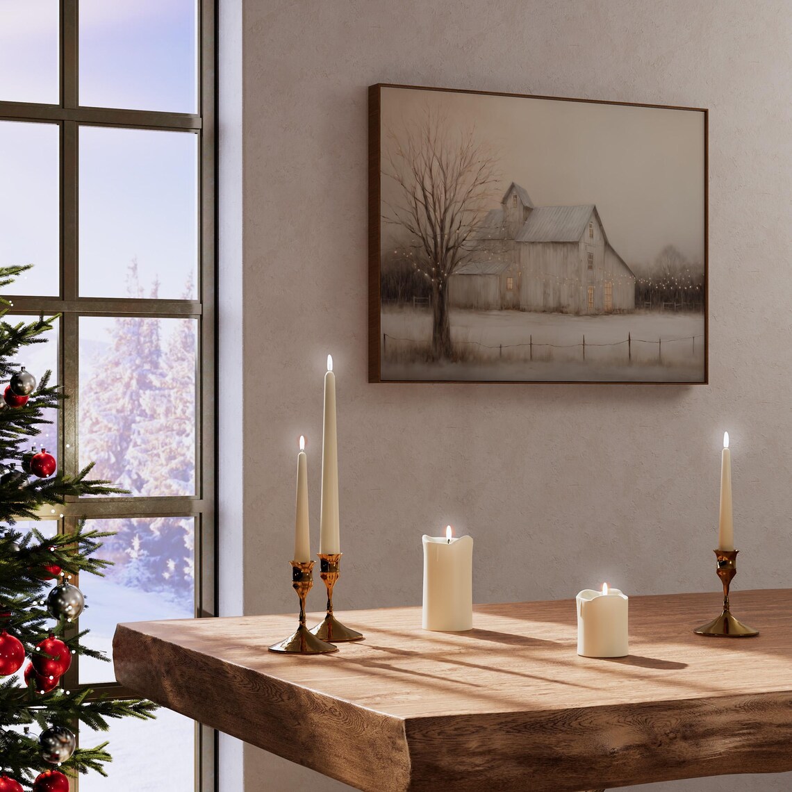Rustic Winter Landscape Art Print, Country Christmas - Image 2