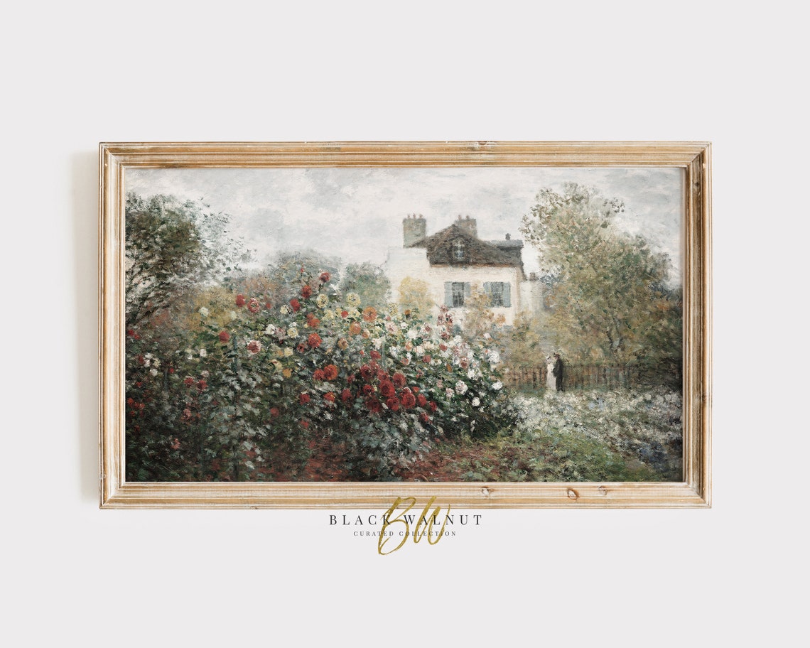 Frame Tv Art French Country Rose Garden Painting Vintage Spring Painting Summer Painting Farmhouse Decor