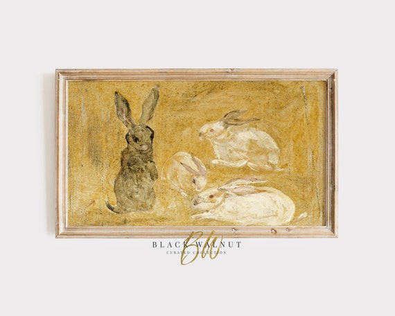 Tv Art Vintage Bunny Rabbit Painting Abstract Easter Art For Frame Cute Rabbits Tv Art