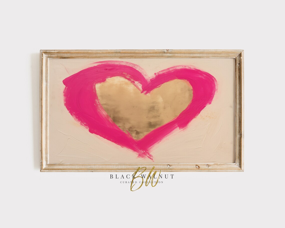 Modern Abstract Heart Art Print, Pink Gold