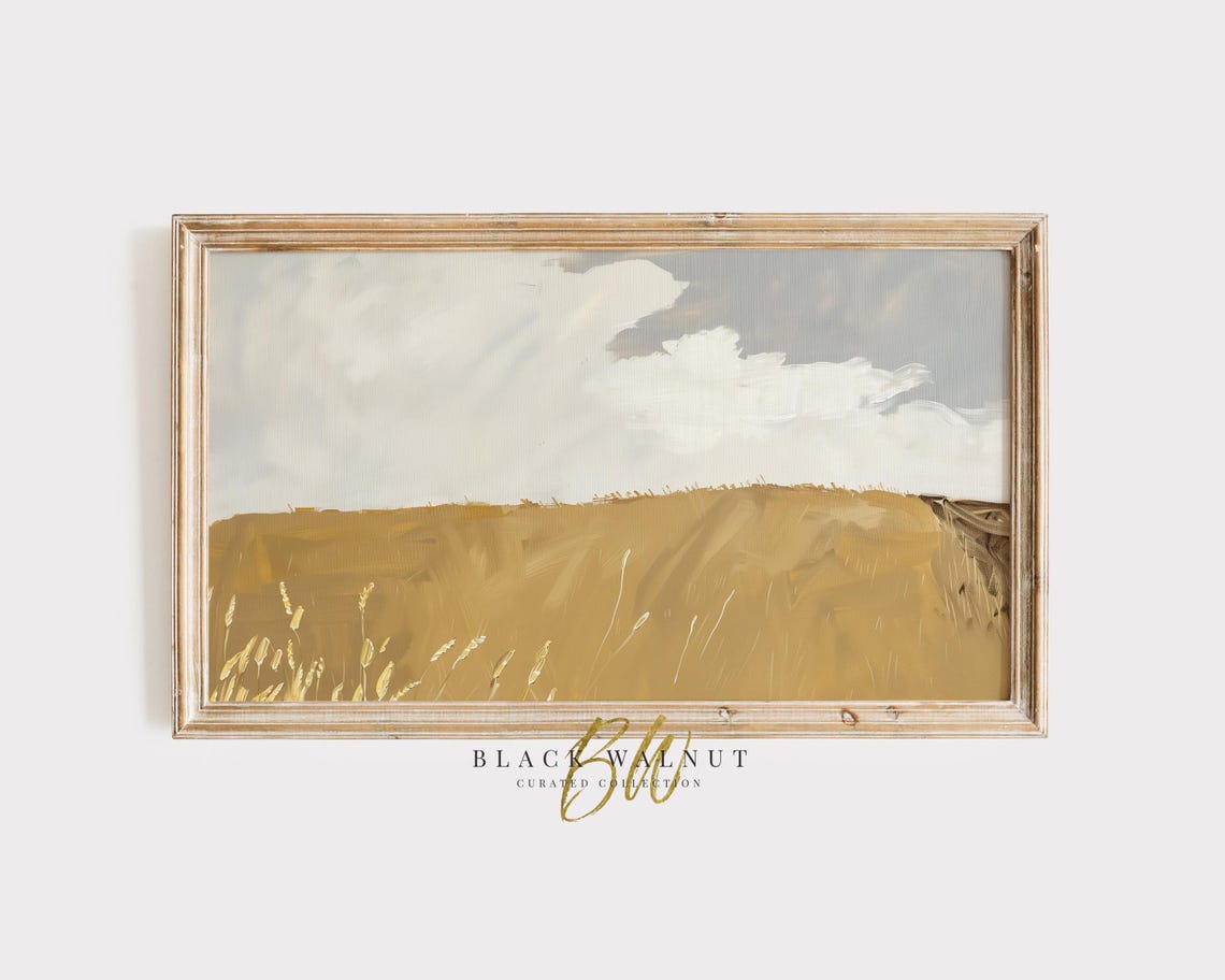 Golden Wheat Field Under Gray Sky Modern Minimal Abstract Poster