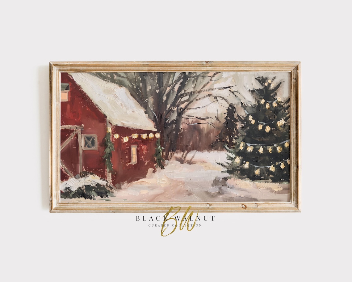 Winter Rustic Country Landscape Art Print, Holiday Decor