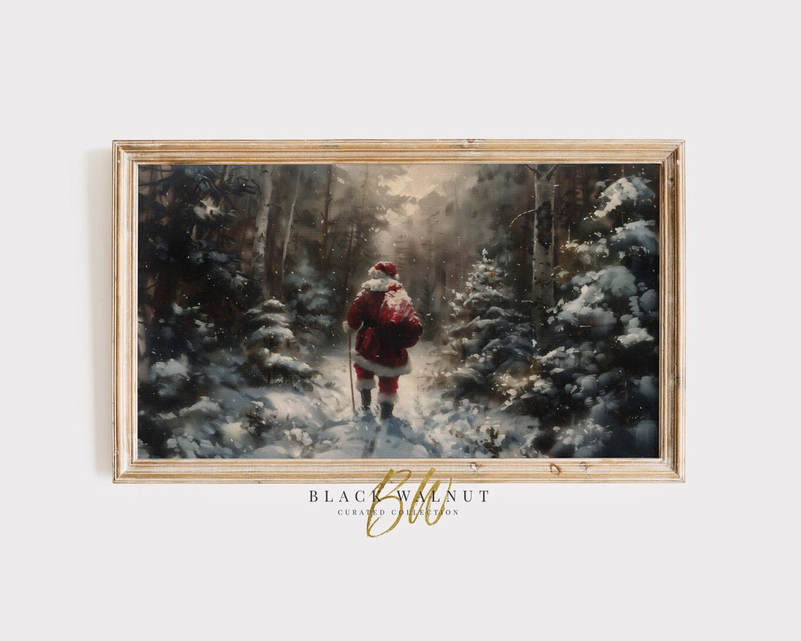 Frame Tv Christmas Art Santa Claus In Winter Snow Landscape Festive Frame Tv Art Holiday Painting Tv Screensaver
