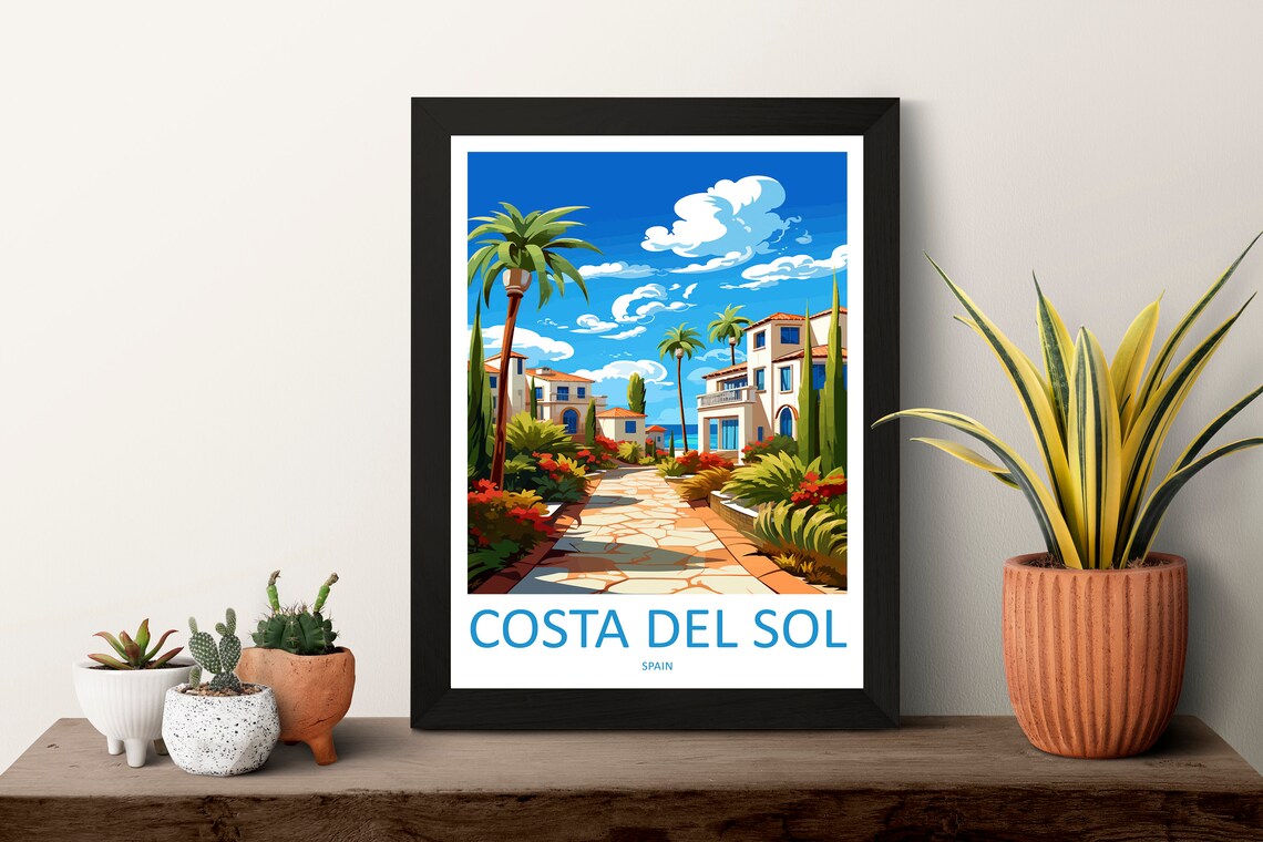 Costa Del Sol Spain Palm Villa Street Sunny Day Scene Poster - Image 3