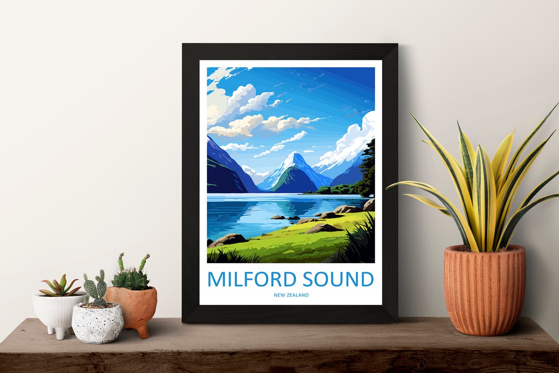 Milford Sound New Zealand Poster with Majestic Mitre Peak Fjord - Image 3