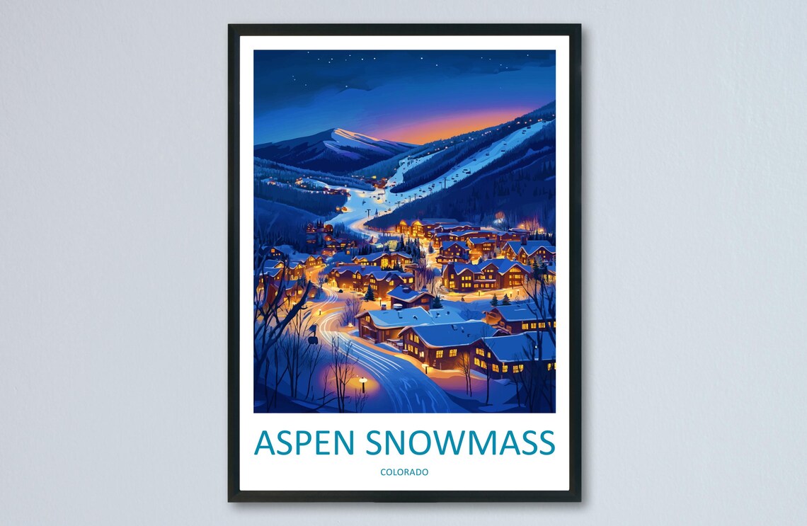 Aspen Snowmass Colorado Night Village Lights Ski Travel Poster