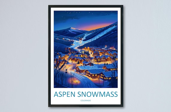 Aspen Snowmass Colorado Night Village Lights Ski Travel Poster