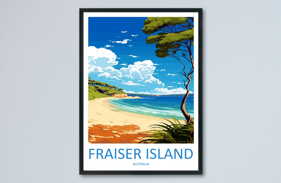 Fraser Island Beach Australia Turquoise Coastline Scenic Travel Poster