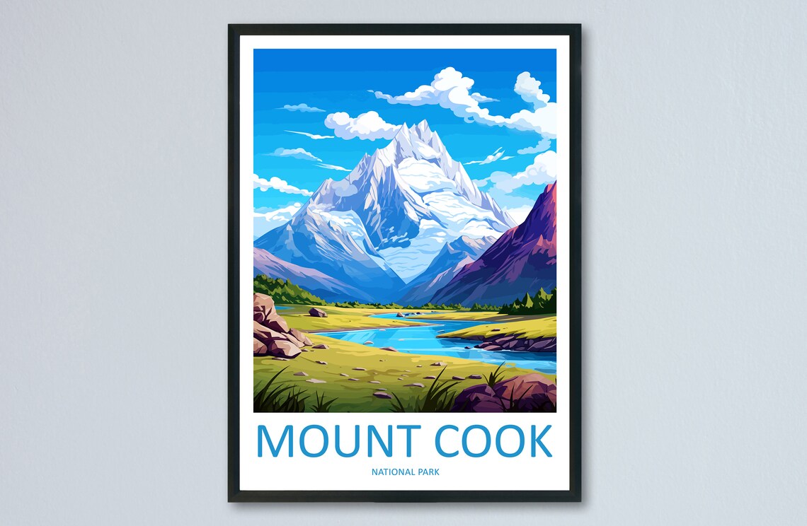 Mount Cook National Park Travel Poster, New Zealand